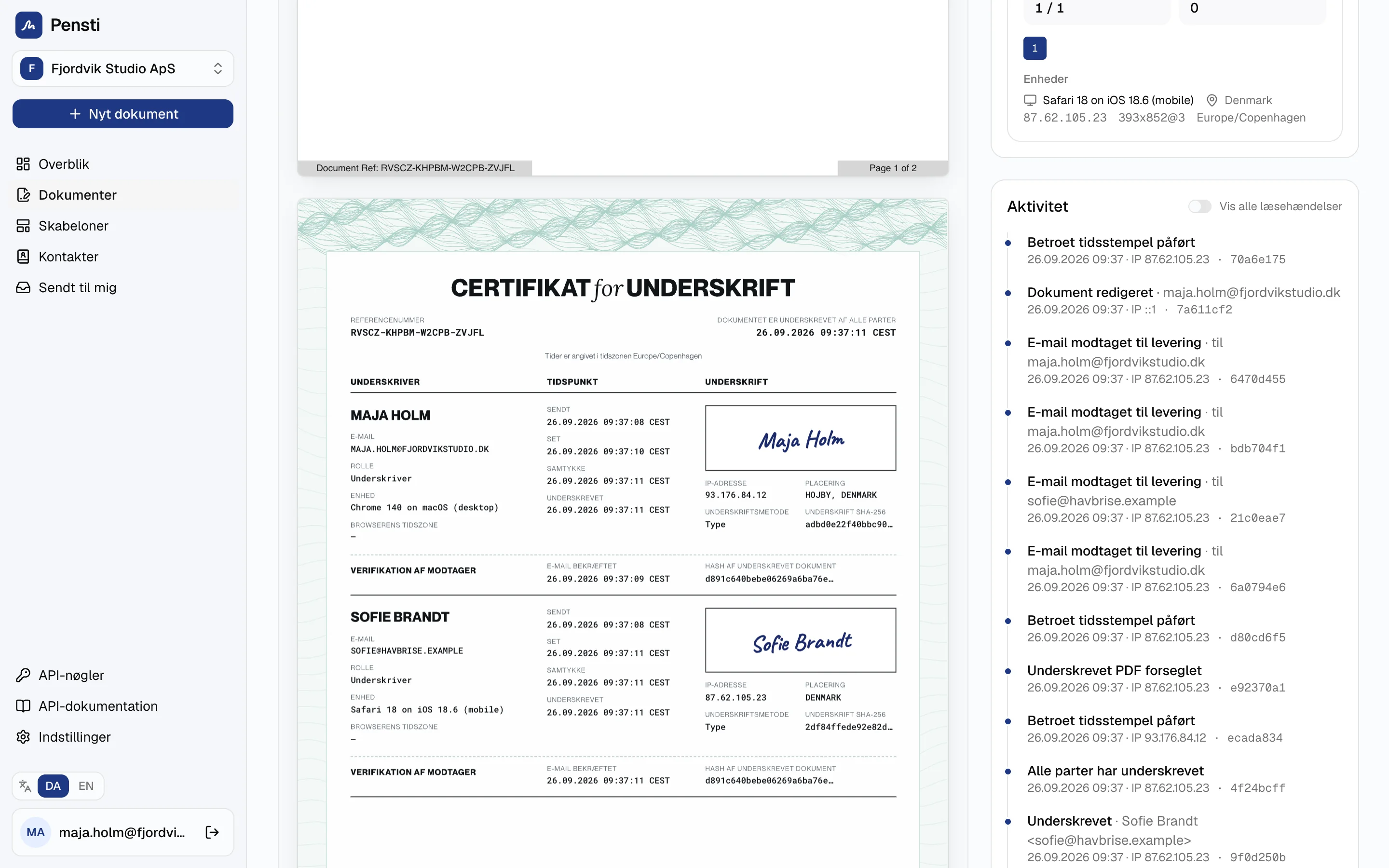 Underskriftscertifikat i den forseglede PDF